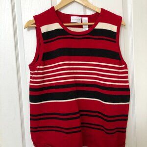 Liz Claiborne Striped Knit Sweater Vest Tank Red Navy Cream L